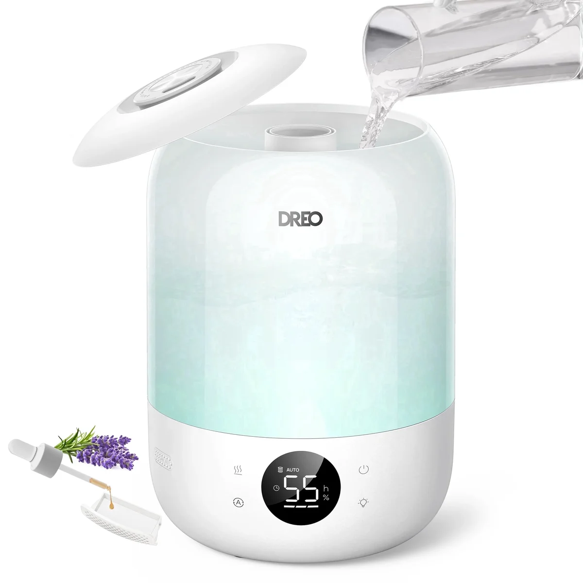 DREO Cool Mist Humidifier for Room, 3.7L Top-Fill & 35H Runtime Ultrasonic Humidifier, Custom Humidity Setting, Light Indicator & Aroma Tray, 26d 6958