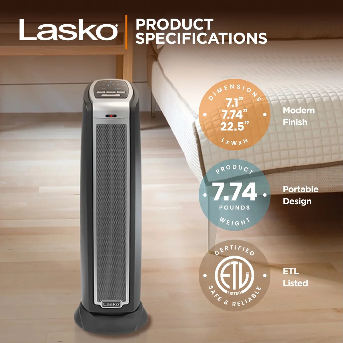 Everdaily Essentials 1500W Electric Oscillating Ceramic Tower Space Heater with Remote, 5790, Black Ref. 8319