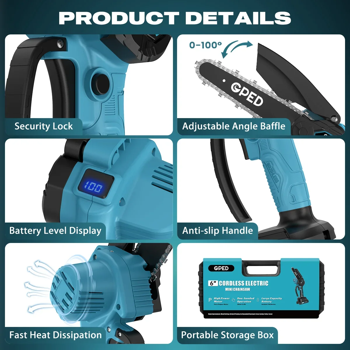 GPED Mini Chainsaw, 6 inch Portable Electric Chainsaw Cordless, Handheld Chain Saw Pruning Shears Chainsaw for Tree Branches, Courtyard, Househol 9045
