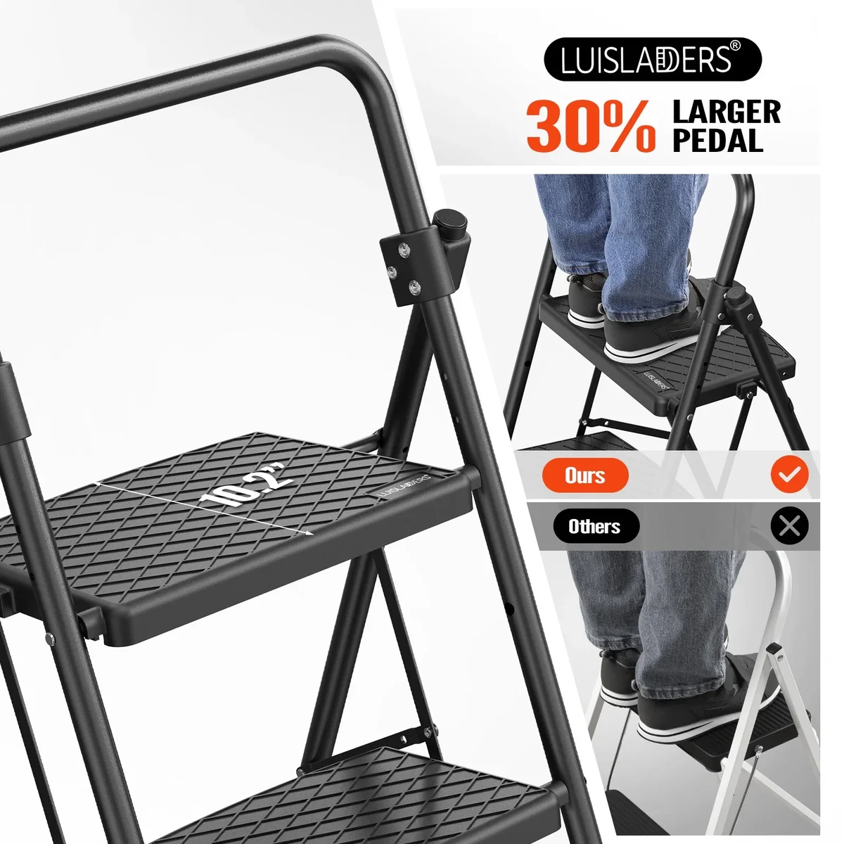 LUISLADDERS 3 Step Ladder with Handrails, Folding Step Stool with Widened Anti-Slip Pedal, 500lbs Lightweight Step Ladder 3 Step Folding, Multi-u 2736