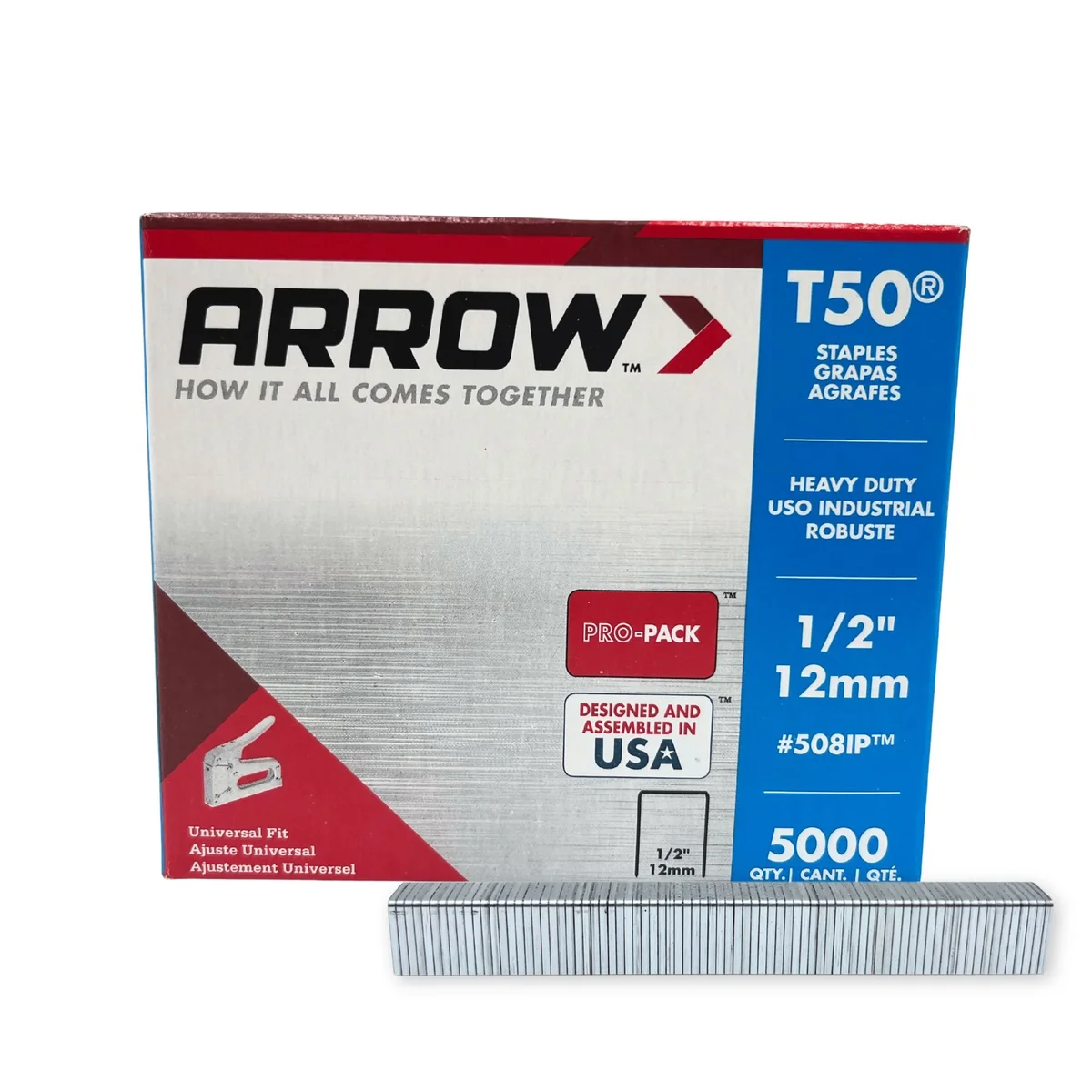 Arrow T50, 1/2-inch Chisel Point, Steel Staples 5,000 Pack 2818