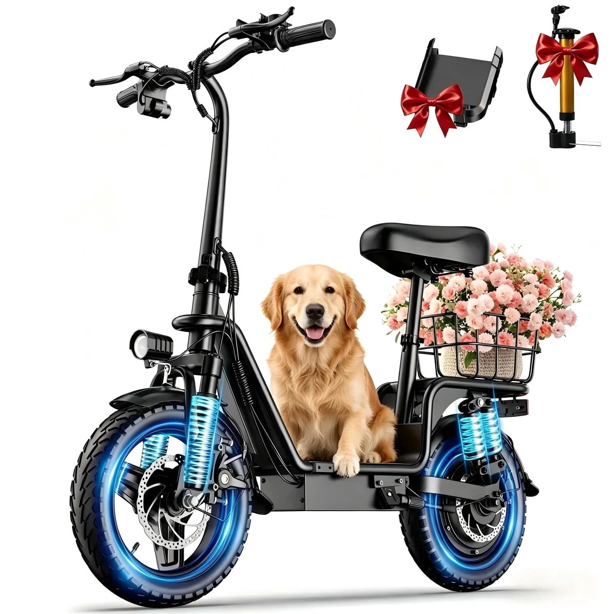 INSDRGN Electric Scooter with Seat, 1600W Peak Motor, 48V 16AH Battery, 20MPH, 42Miles Foldable 14" E Scooter for Commuting, Black 1825