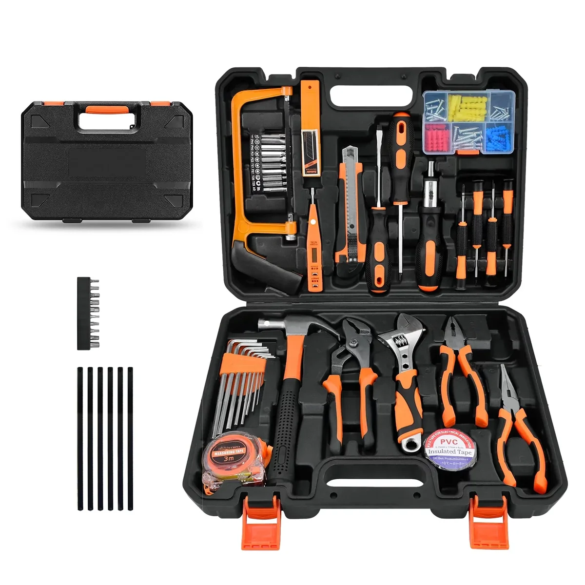 Rirool Household Hand Tool Set, 148 Piece Basic Hand Tool Kit with Durable Toolbox for Men Women, Complete Tool Set for Home Repairing and DIY Pr 9811