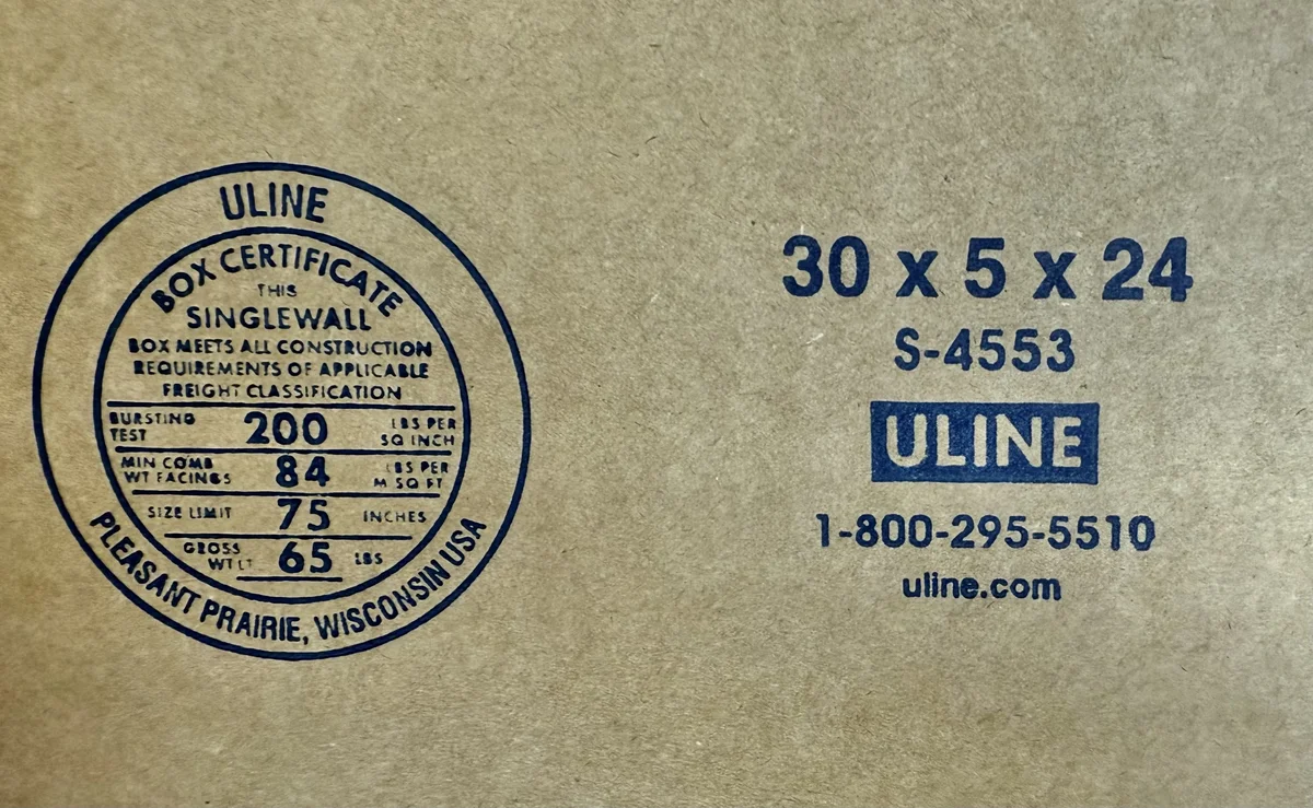 Uline 30x5x24 (200 lb strength) | SINGLE BOX | SIDE LOADING 7654