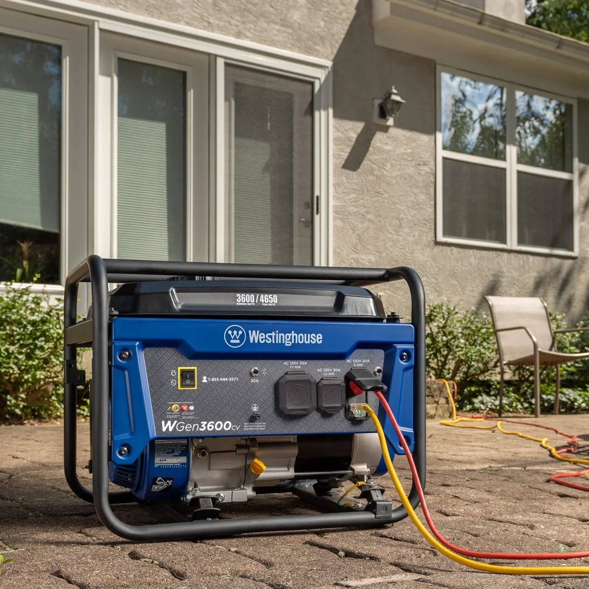 Westinghouse 4650 Peak Watt Portable Gas Powered Generator, Recoil Start, RV Ready Outlet, CO Sensor 4546
