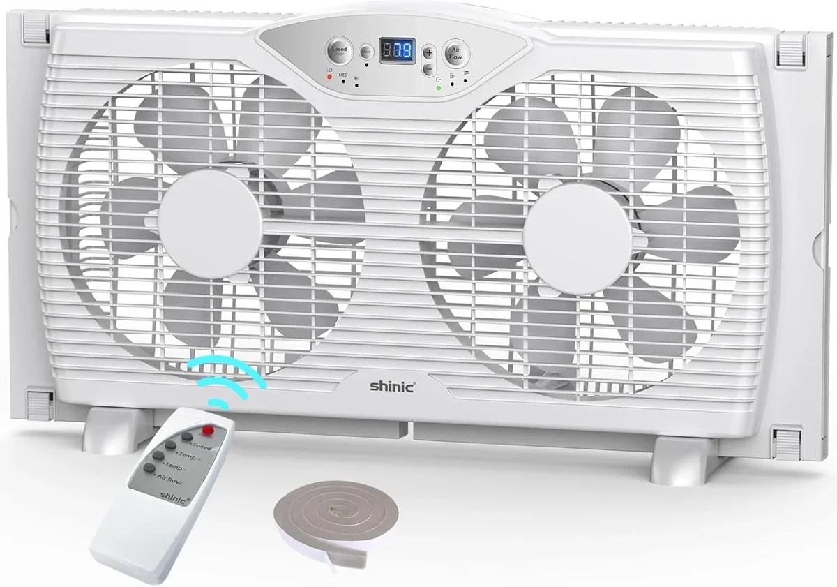 Everdaily Essentials 9" Twin Window Fan with Thermostat, Reversible Airflow, 3 Speeds, Expandable Width 23.8"-37", ETL Listed 8347