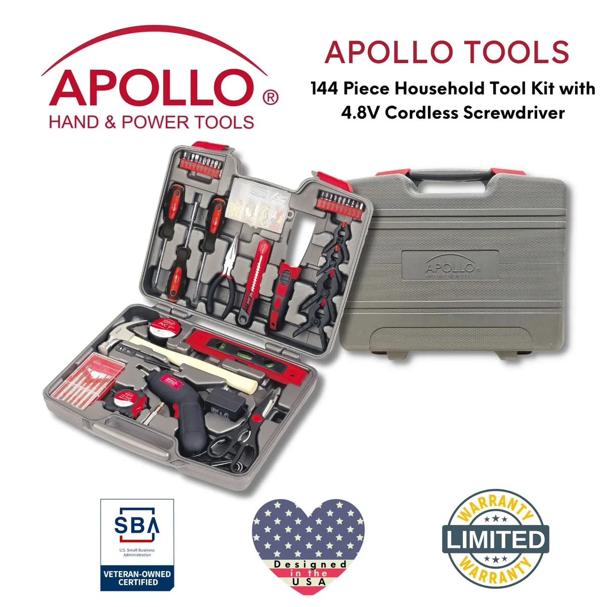 Everdaily Essentials 144 Piece Household Tool Kit with 4.8V Cordless Screwdriver - DT8422 Ref. 3805