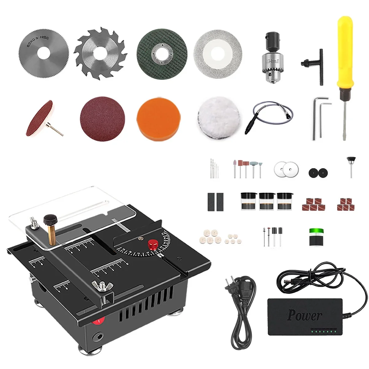 Aoresac Mini Table Saw Multifunctional, Portable Precision Craft Table Saw 100W, Liftable Saw Blade and 1/2" Cutting Depth Adjustable, 7 Speed Adjustable 2692