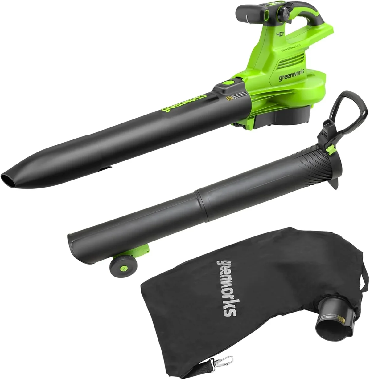 Greenworks 40V (230 MPH / 505 CFM) Cordless Brushless Leaf Blower/Vacuum with Bag, High Power, Lightweight & Quiet for Yard Debris Cleanup, Batte 1287