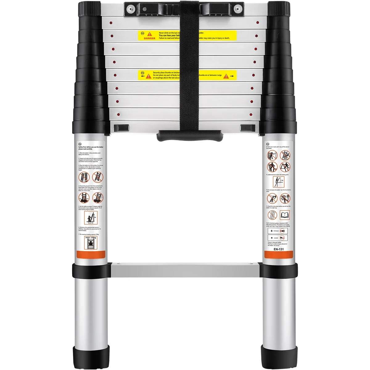 BENTISM 10.5FT Telescoping Ladder 375lbs Load Capacity Aluminum Telescopic Extension Ladder, Multi-purpose Collapsible Ladder for RV，Home or Ou 6567