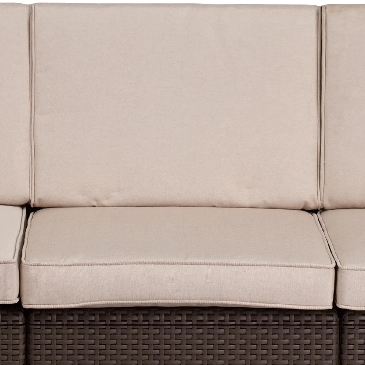 Emma + Oliver Chocolate Brown Faux Rattan Sofa with Beige Cushions 6979