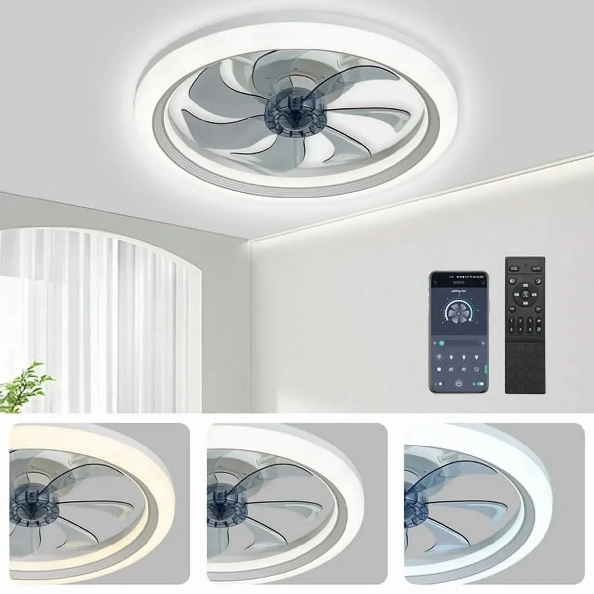 LISUNAR Ceiling Fans with Lights and Remote,20" Low Profile Ceiling Fan with Light,Dimmable LED Smart Ceiling Fan,Modern Flush Mount Fan Light,Bl 6460