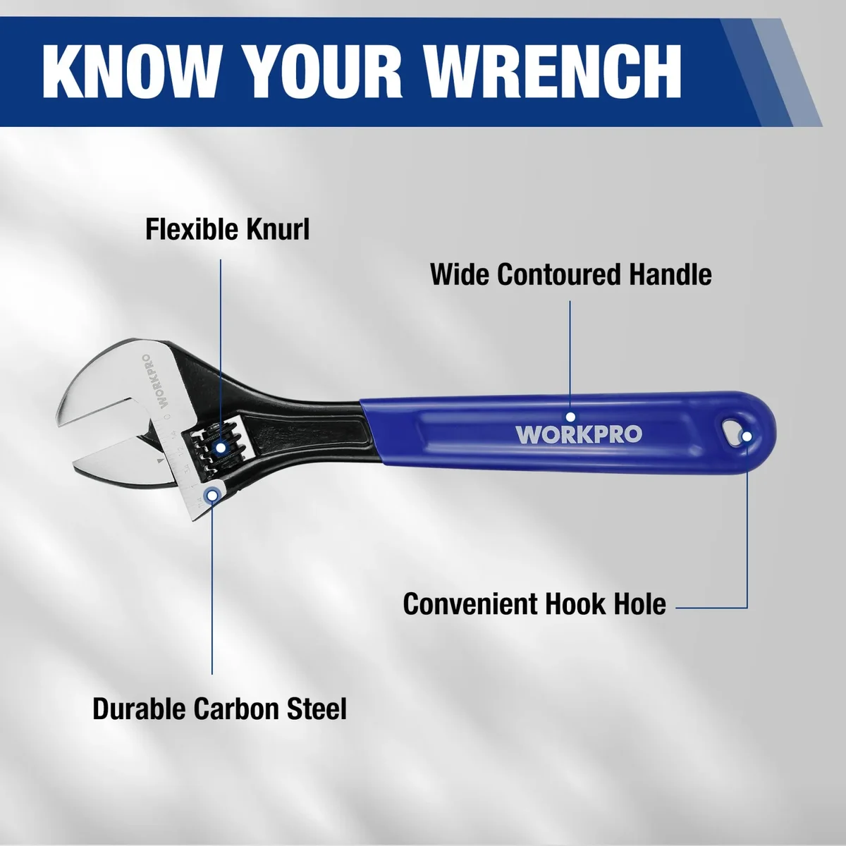 Everdaily Essentials 3-Piece Adjustable Wrench Set, 6in, 8in & 10in Wrenches with Ergonomic for Home, Garage, Workshop Ref. 0799