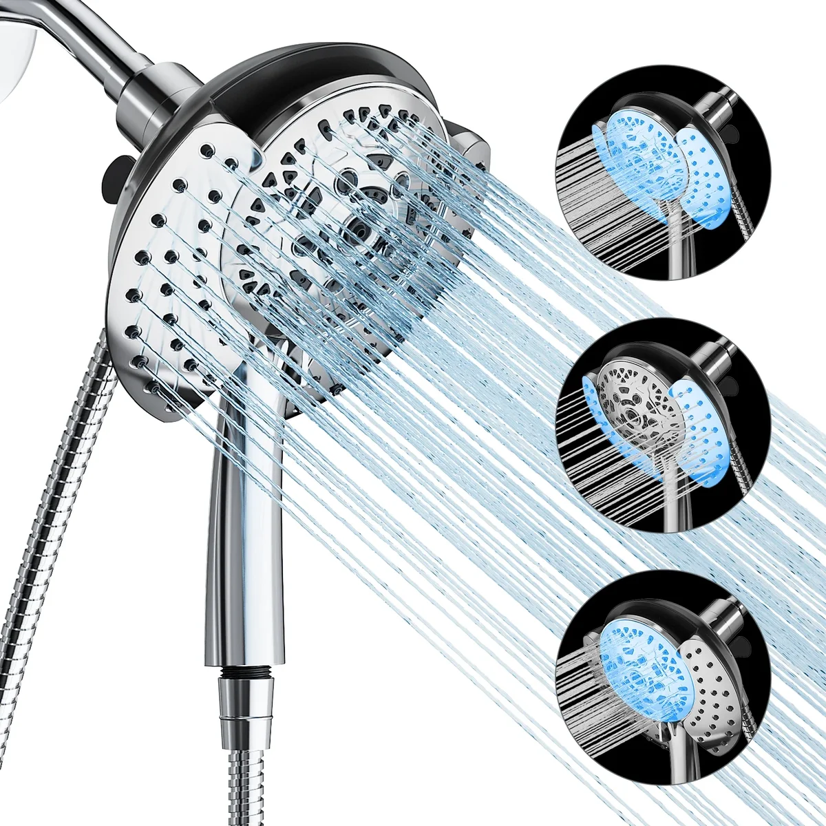 FETERVIC 2-in-1 Shower Head High Pressure with Rainfall Showerhead Handheld Showerheads Detachable Shower Heads with Hose 2.5GPM Double Shower He 2909