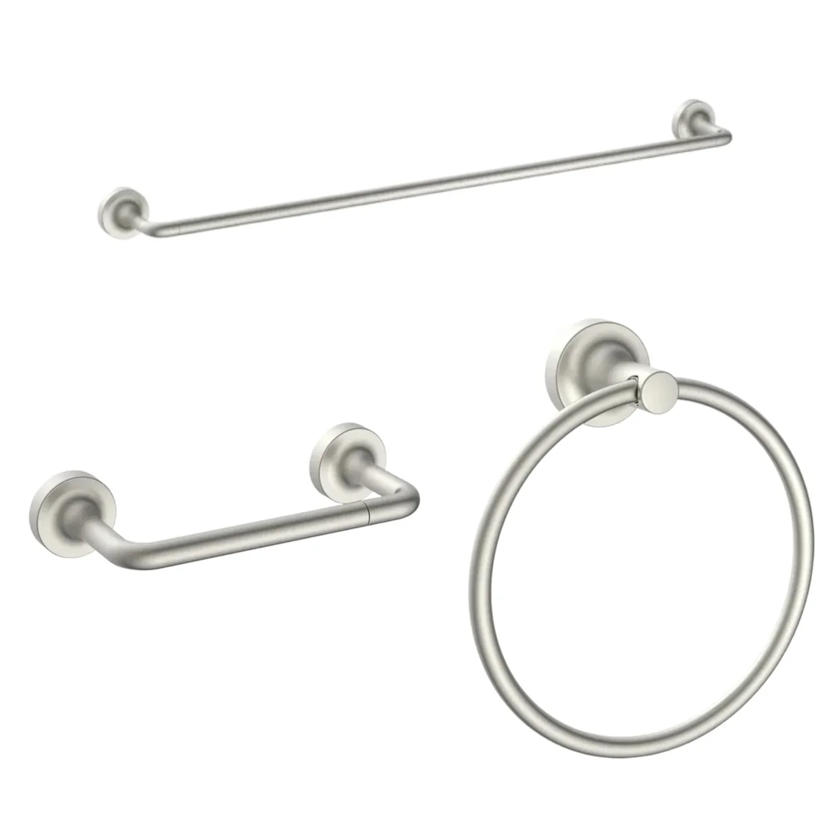 Better Homes & Gardens Clean Modern 3-Piece Bathroom Hardware Set, Satin Nickel – Towel Bar, Robe Hook & Toilet Paper Holder 6732