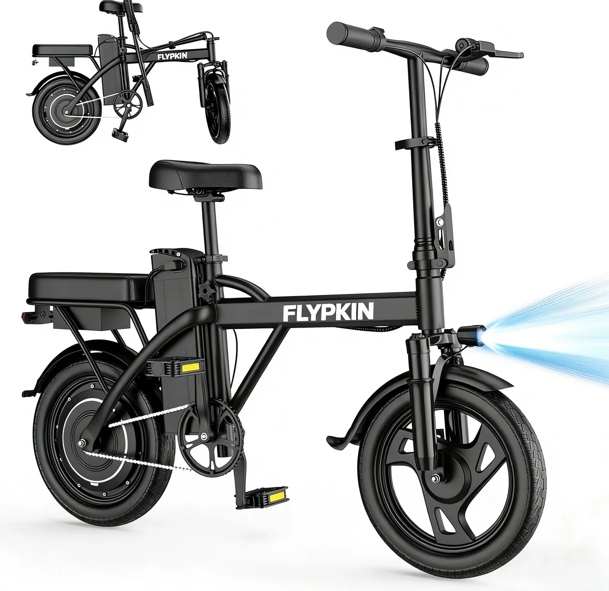 FLYPKIN Electric Bike for Adults, 500W Motor, 20 MPH Max Speed Folding Ebike, 14" Electric Bicycles, Max 30 Miles Range (Pedal Assist Mode), Mini E Bikes 8609