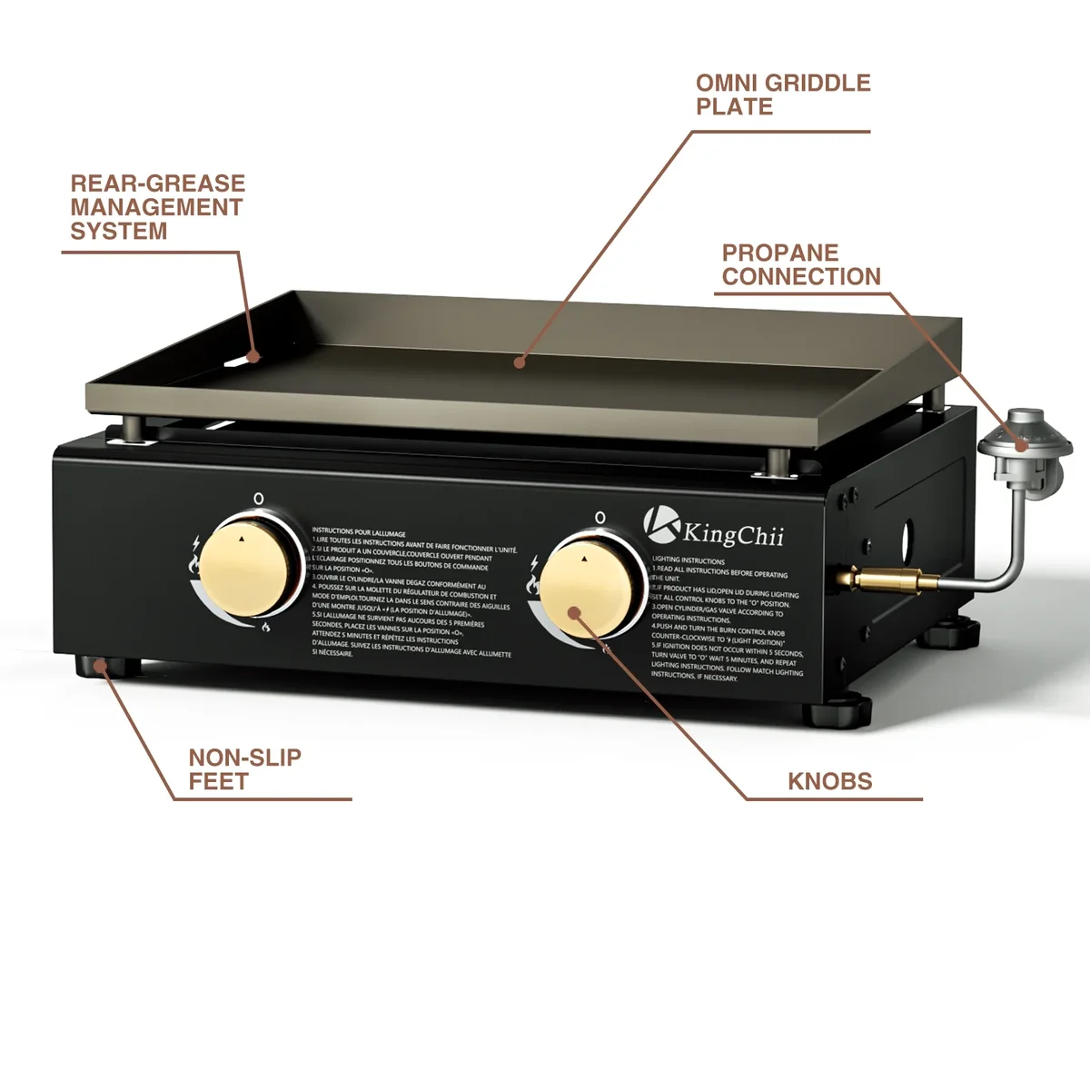 Everdaily Essentials Portable 2-Burner 18.5" Propane Griddle Table Top Gas Grill Griddle in Black for Camping, Tailgating, BBQ, Backyard & Patio Ref. 4905