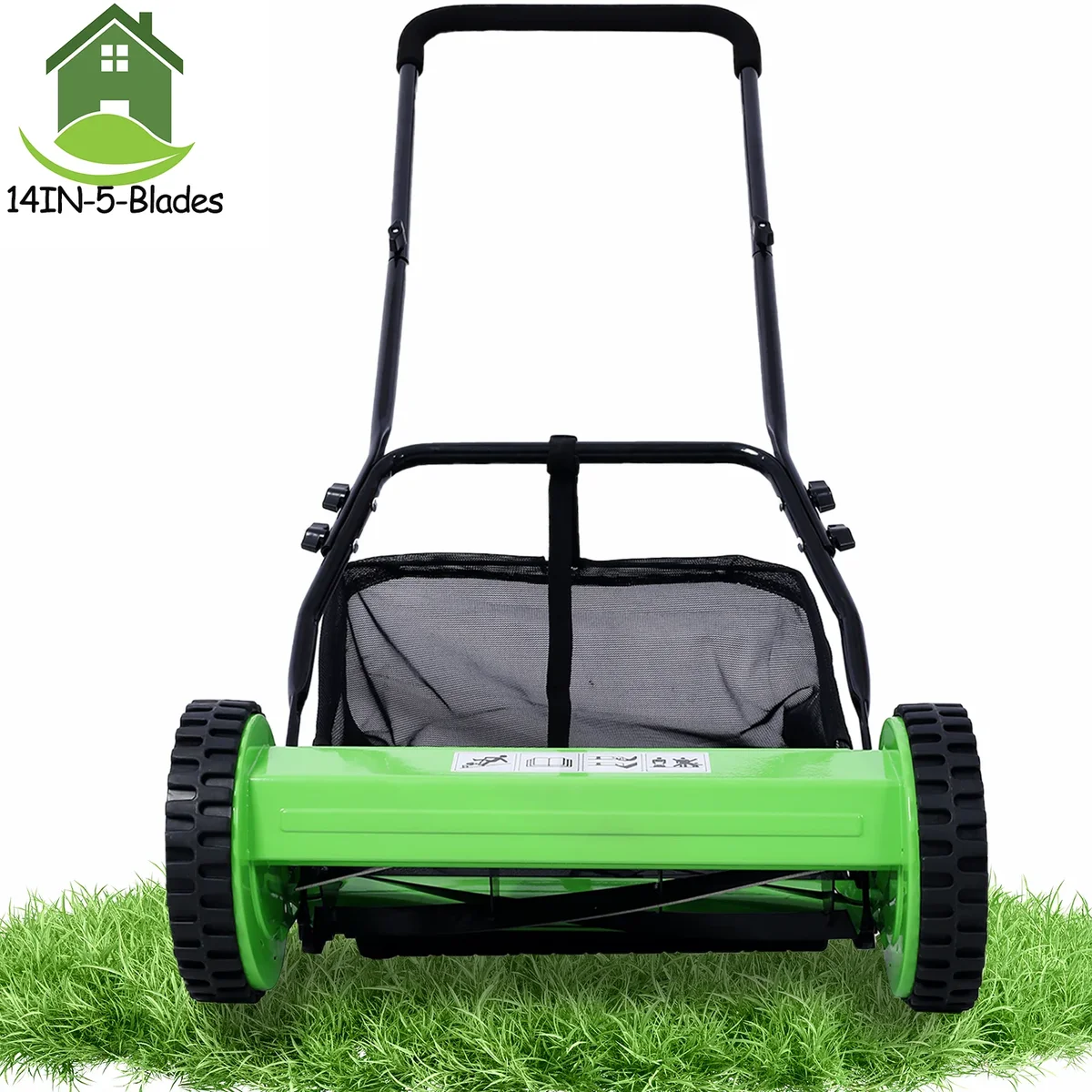 Seizeen Push Lawn Mower, 14-Inch 5-Blade Real Lawn Mover with Grass Catcher, 0.6’’-1.8’’ Height Adjustable Manual Lawn Mower with Bag, Gr 3352