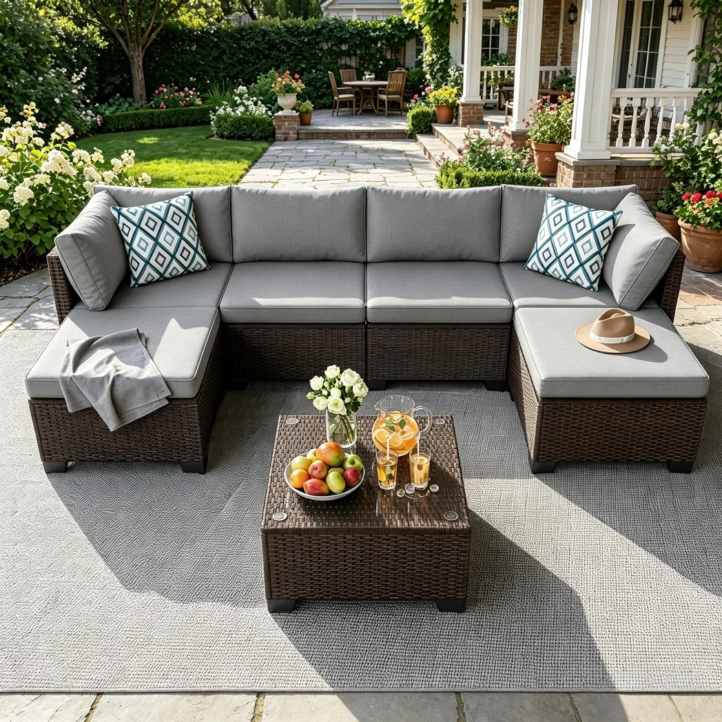 Asofer Outdoor Patio Furniture Set, Asofer Rattan Wicker Outdoor Conversation Sectional Sofa Set for Backyard,Porch,Poolside 4075