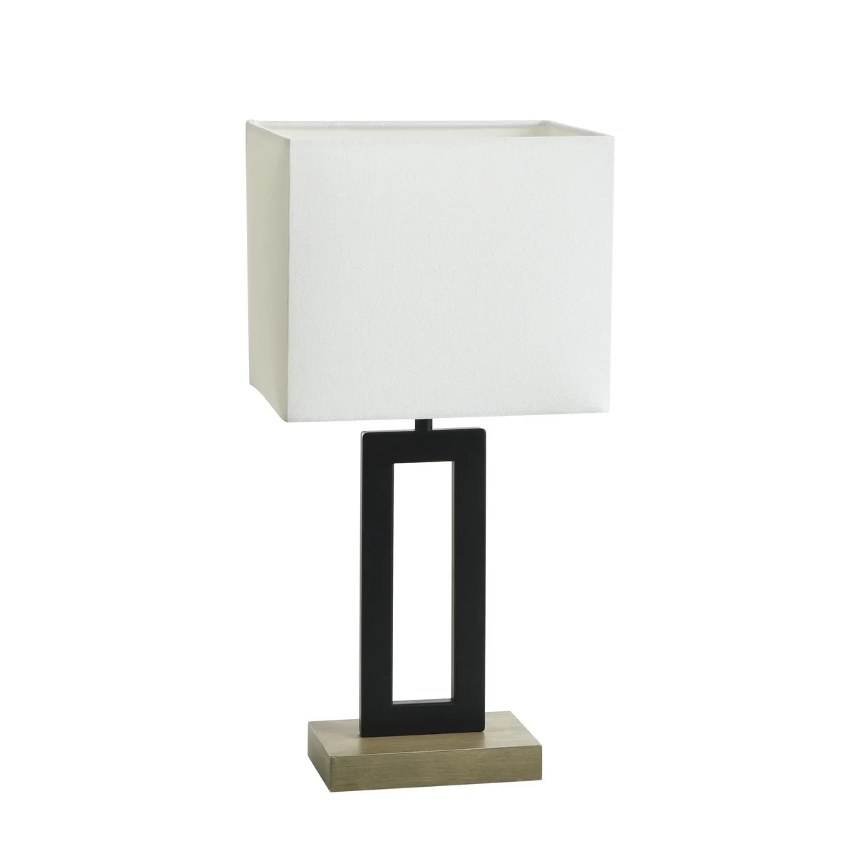 Better Homes & Gardens 18"H Metal Windowpane Table Lamp, Black Finish with Faux Wood Base 7896