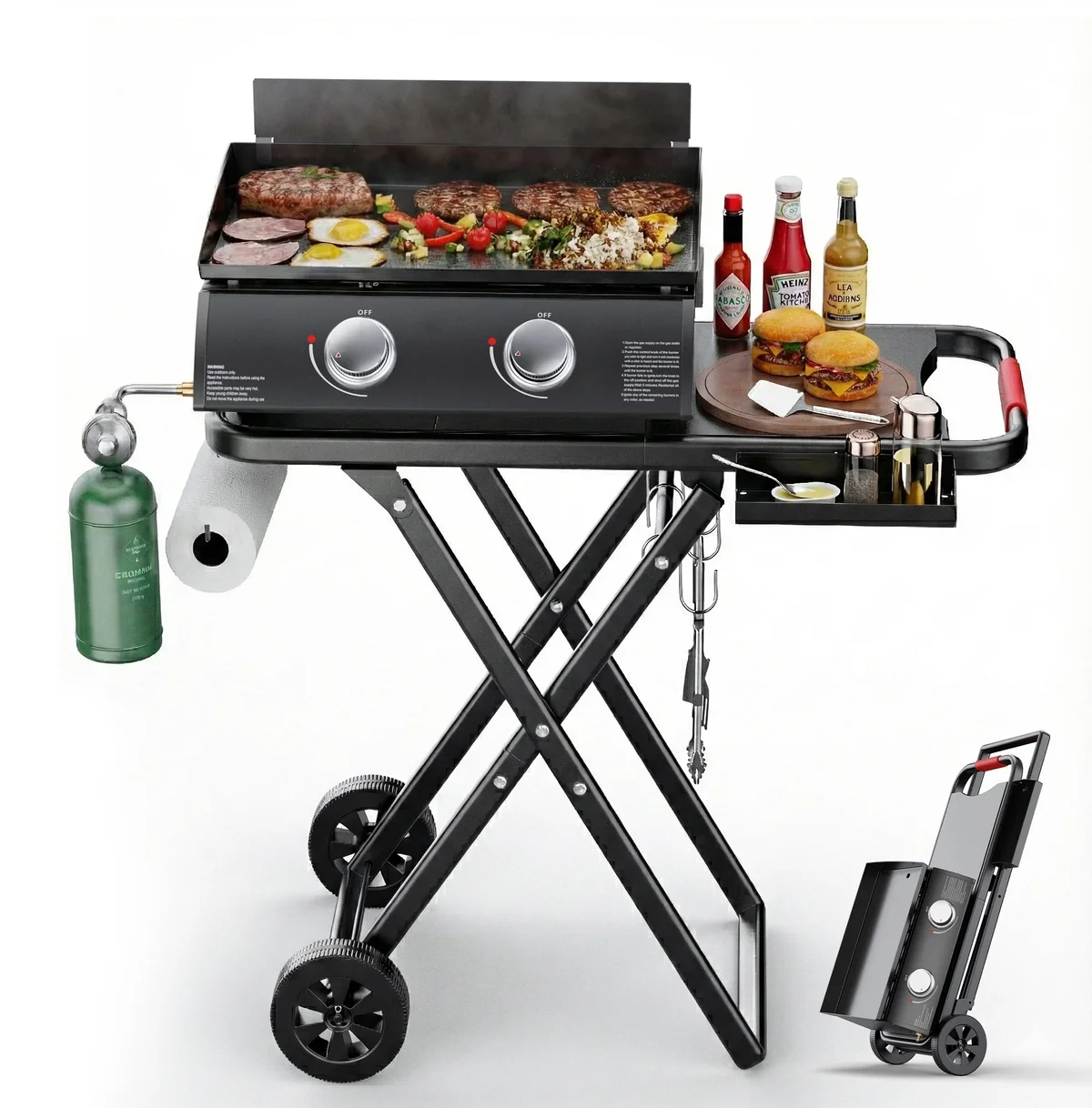 NICWIN 2-Burner Portable Propane Gas Griddle – 20,000 BTU Flat Top Grill for Outdoor Cooking, Camping, Tailgating, and Backyard BBQs 4186