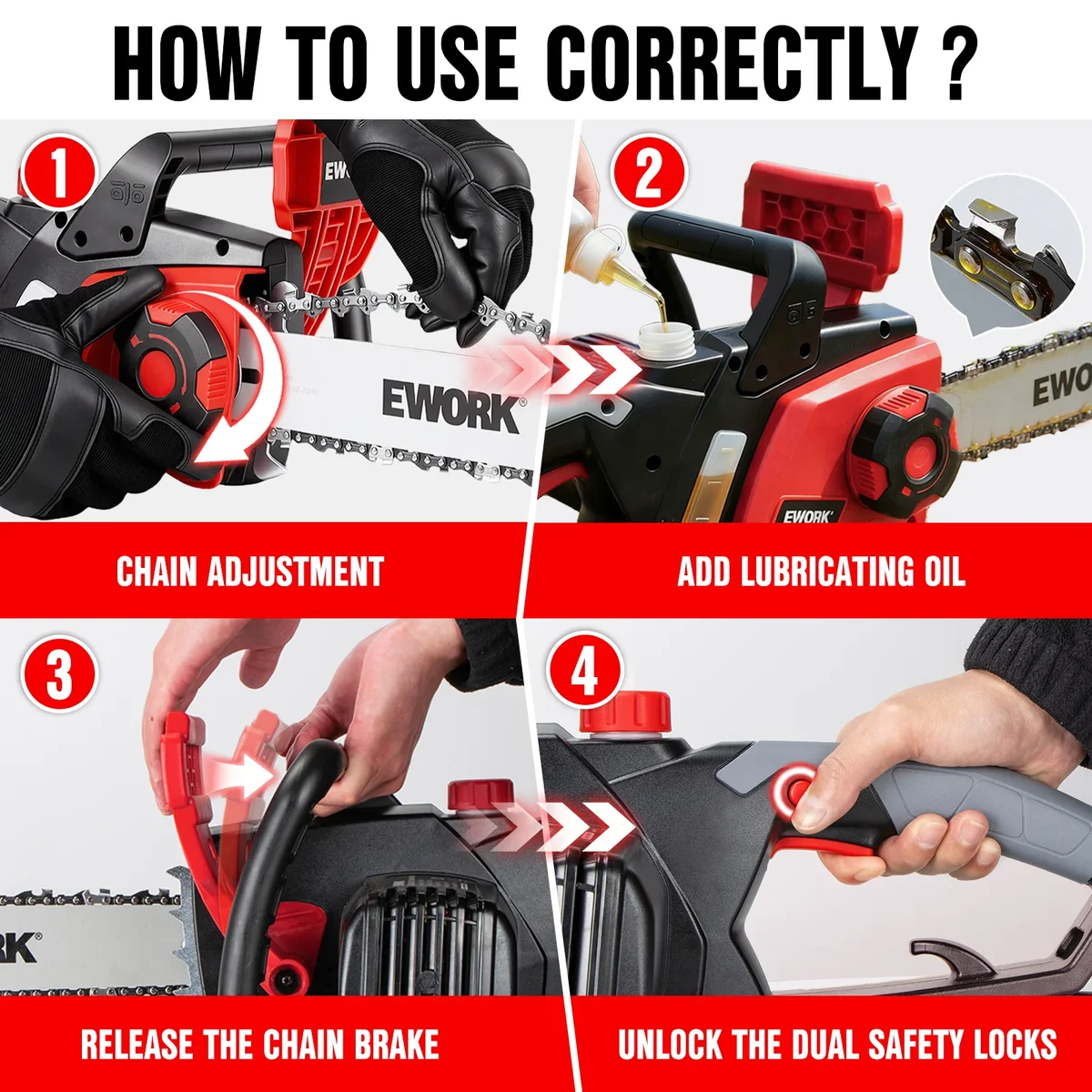 EWORK Electric Chainsaw Corded 16-Inch 15 Amp Electric Chain Saws, Corded Chainsaw with Tool-Free Chain Tension, Auto Oiling, Low Kickback, Elect 4483