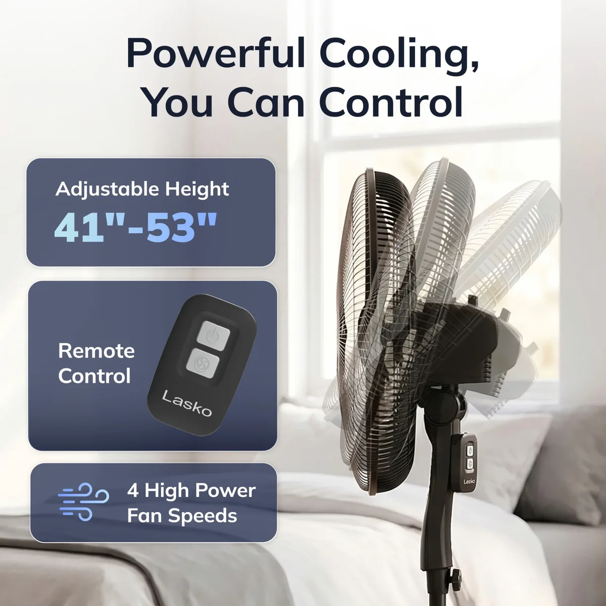 Lasko Cyclone Max 18" Oscillating Pedestal Fan with Remote, Adjustable Height and 4 Speeds for Whole Room Cooling, Black, S18605 7176