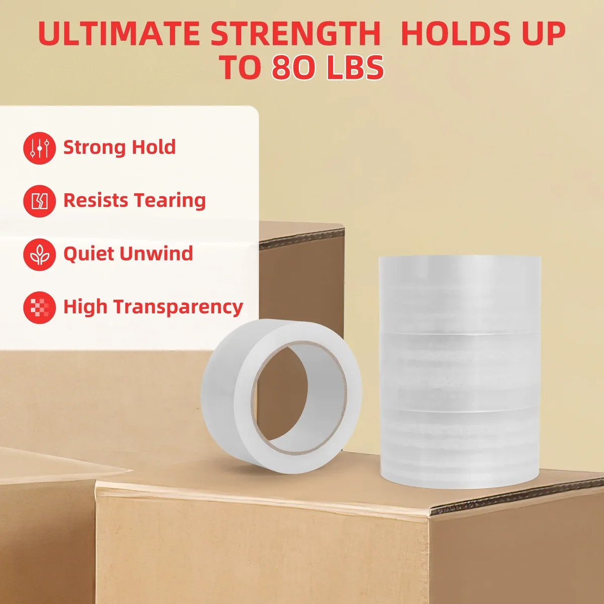 YOSINT 4 Rolls Heavy Duty Packing Tape, 2.7 mil Clear Shipping Tape, 1.88 inch x 65 Yards per Roll, Strong Adhesive for Packaging, Mailing, Moving & Sto 5702