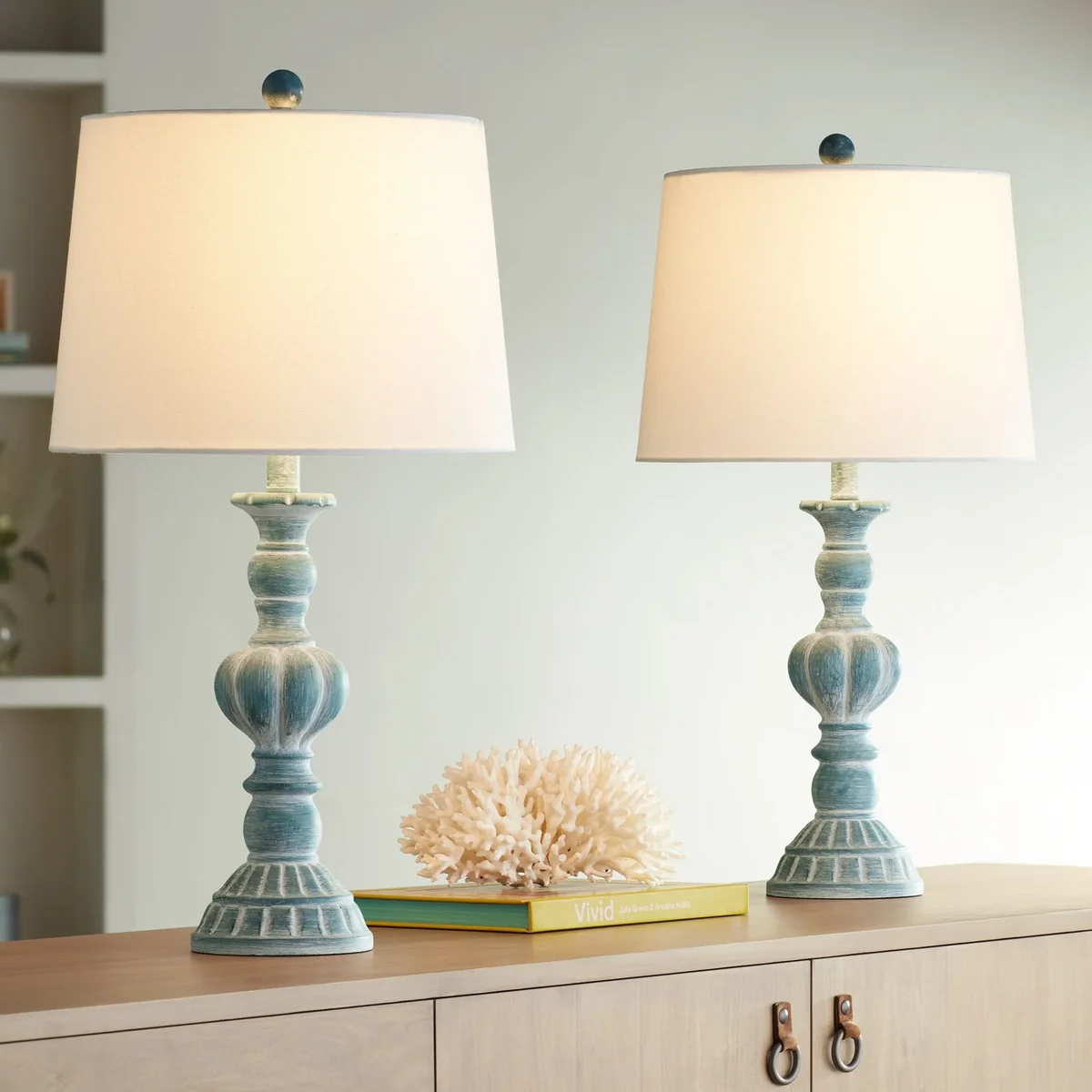 Regency Hill Tanya Traditional Table Lamps 26 1/2" High Set of 2 Blue Washed Tapered Drum Shade for Bedroom Living Room Bedside Nightstand Office 1600