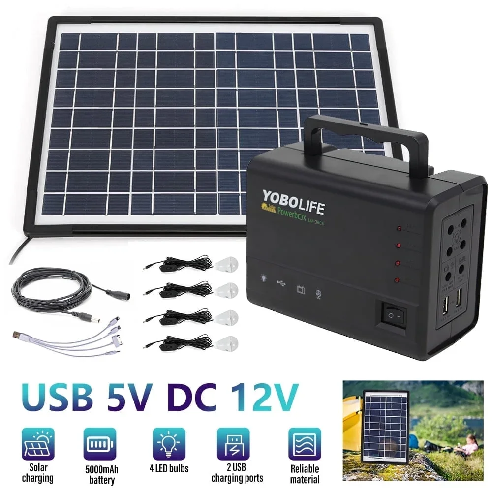 DFITO Solar Powered Generator, 12V 5A Portable Solar Generator Power Station with 10W Solar Panels 6399