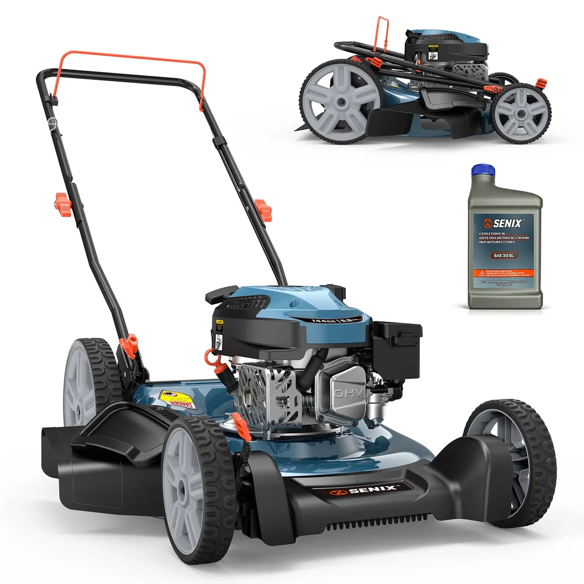 Senix 21" Gas Lawn Mower, 144cc 4-Cycle, 2-in-1 Mulch & Side Discharge, Durable Design, 6 Adjustable Heights 5654