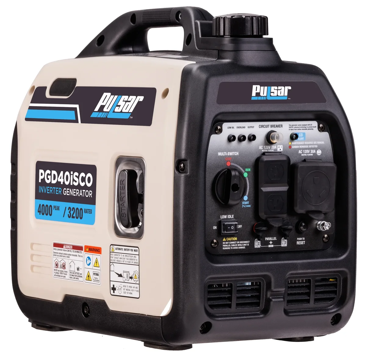 Pulsar 4000-Watt Super Quiet Gas Powered Inverter Generator with CO Sentry, RV Ready 5334