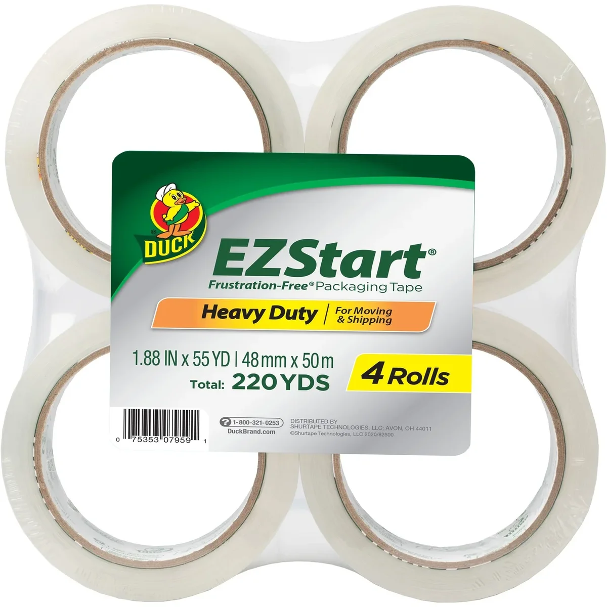 Duck Brand Duck EZ Start 1.88 in. x 54.6 yd. Clear Acrylic Packing Tape, 4-pack 7400