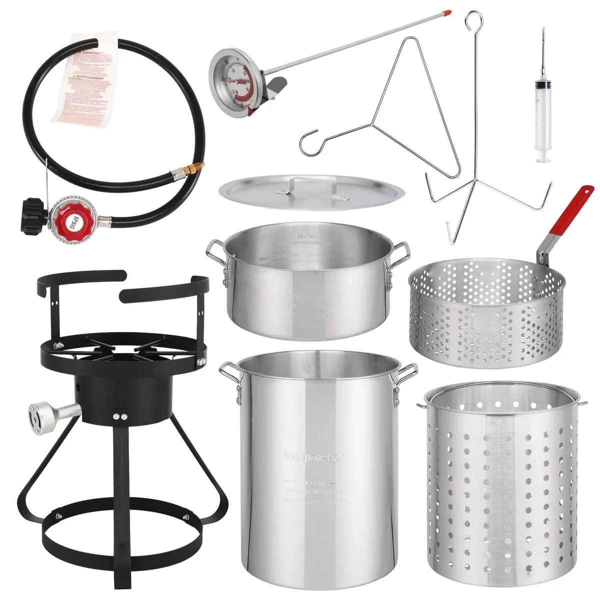 Everdaily Essentials 30 Qt Iron Aluminum Turkey Fryer Pot,Outdoor Fryer Kit with Injector Thermometer Kit,54000 BTU Outdoor Propane Stove Burner Stand for 20lbs Turke Ref. 4407