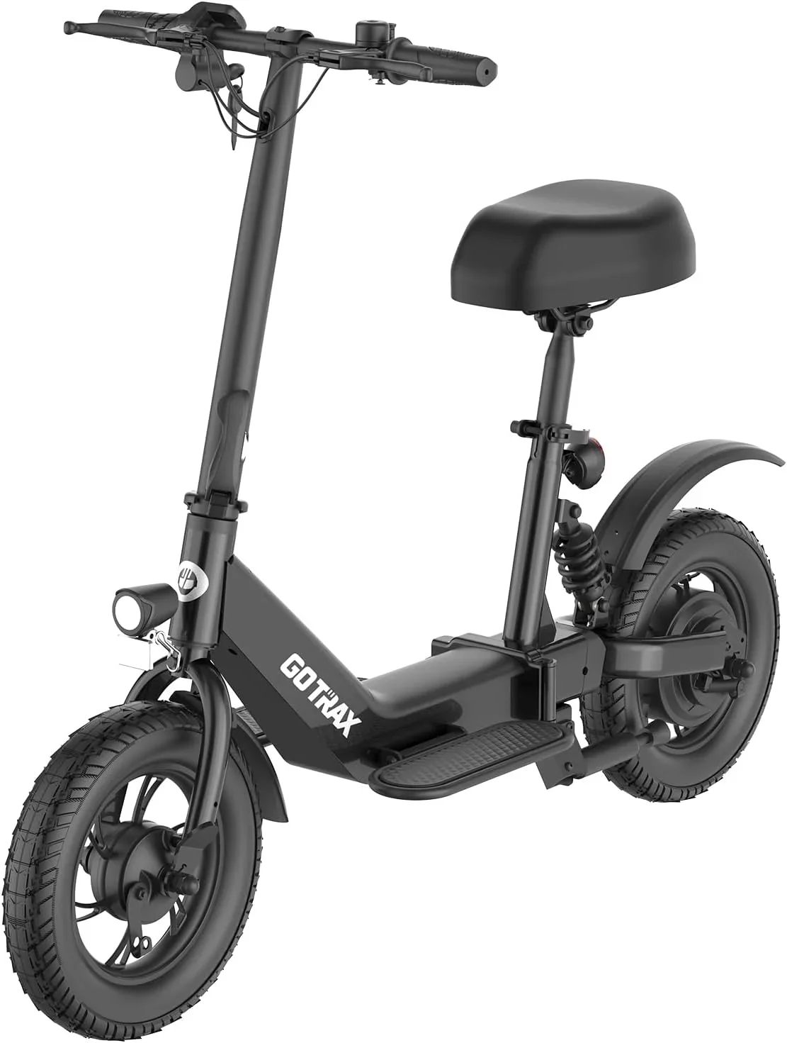 Everdaily Essentials AERO Foldable Electric Scooter with Seat, Foot rest pad,12 inch Tire, 350W Rear Suspension Electric Scooter for Teens and Adults 9551