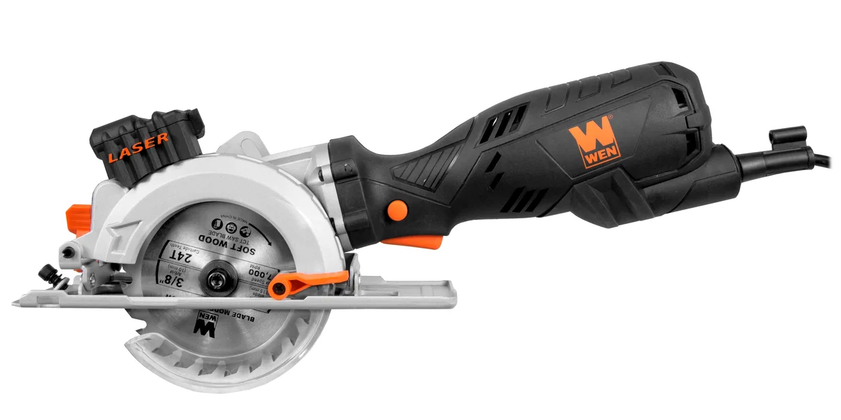 WEN 5-Amp 4-1/2-Inch Beveling Compact Circular Saw with Laser and Carrying Case, 3625 6416