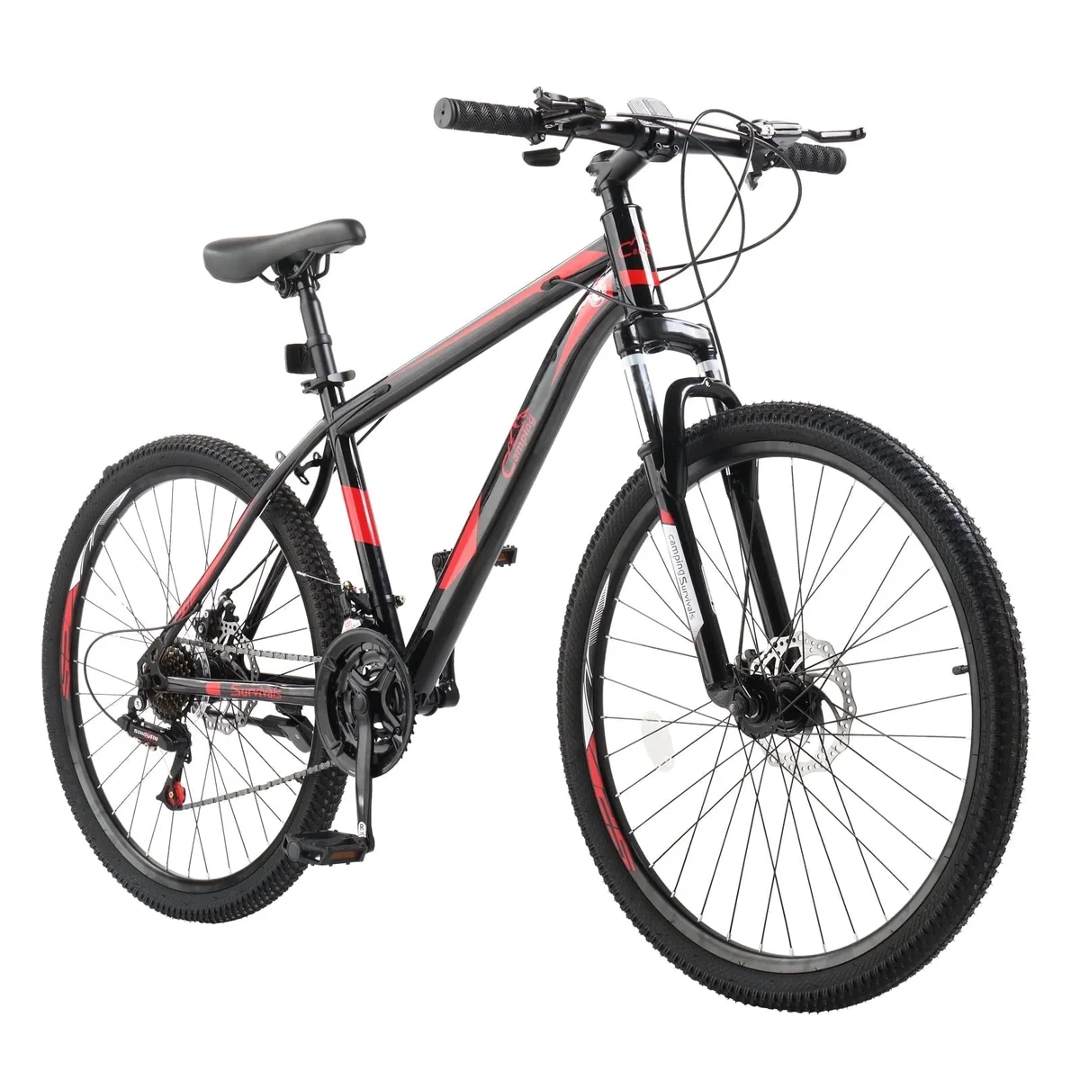 UBesGoo 26" Lightweight Explorer Mountain Bike, 21-Speed for Men and Women Disc Brakes & Suspension, Red/Black 9088