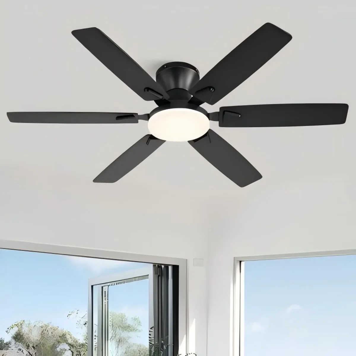 Everdaily Essentials 52in Ceiling Fan with Light, Modern Ceiling Fans with Remote Control and Reversible 6 Speed Reversible for Bedroom, Living Room, Black 0988
