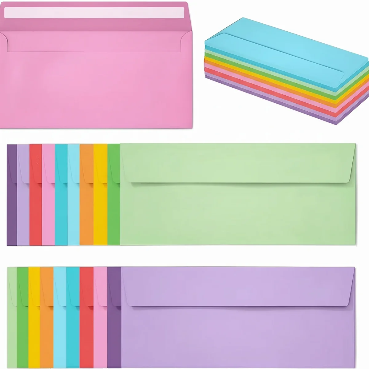 Song Yu 100 Pack Colorful #10 Self-Seal Business Envelopes – 4.13×9.49 Inches | Vibrant Multi-Color Standard Envelopes for Office Checks, Invoices, Le 5934