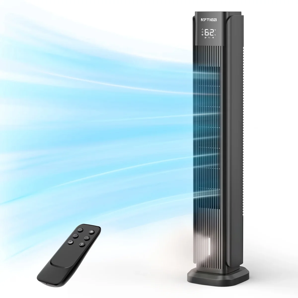 NFTIGB 36-Inch Tower Fan Quiet Oscillating Floor Fan with 3 Speeds, 3 Modes, 12H Timer, Bladeless Standing Fan for Home, Black 9486