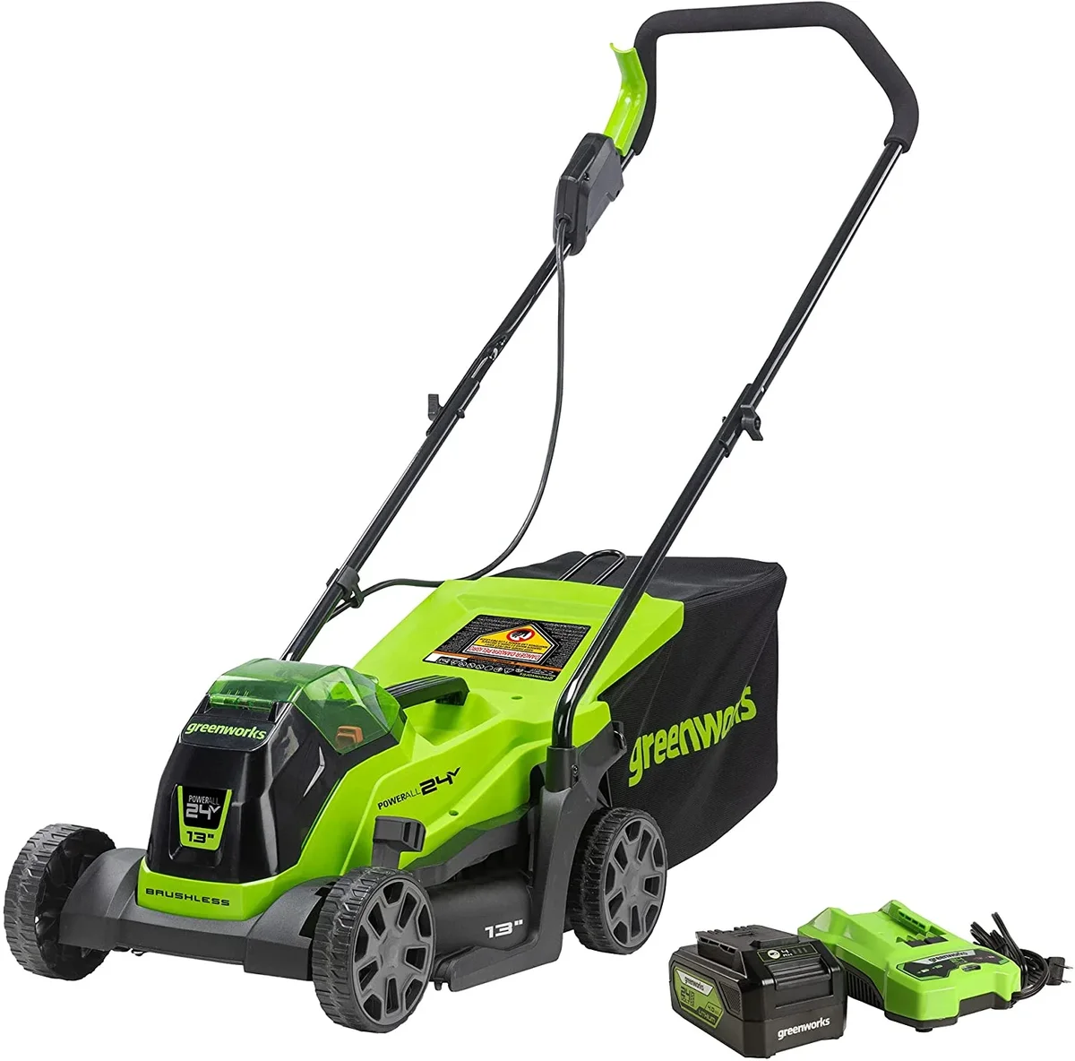 Greenworks 24V 13” Battery Powered Push Walk-Behind Mower, 4Ah USB Battery and Charger Included 4966