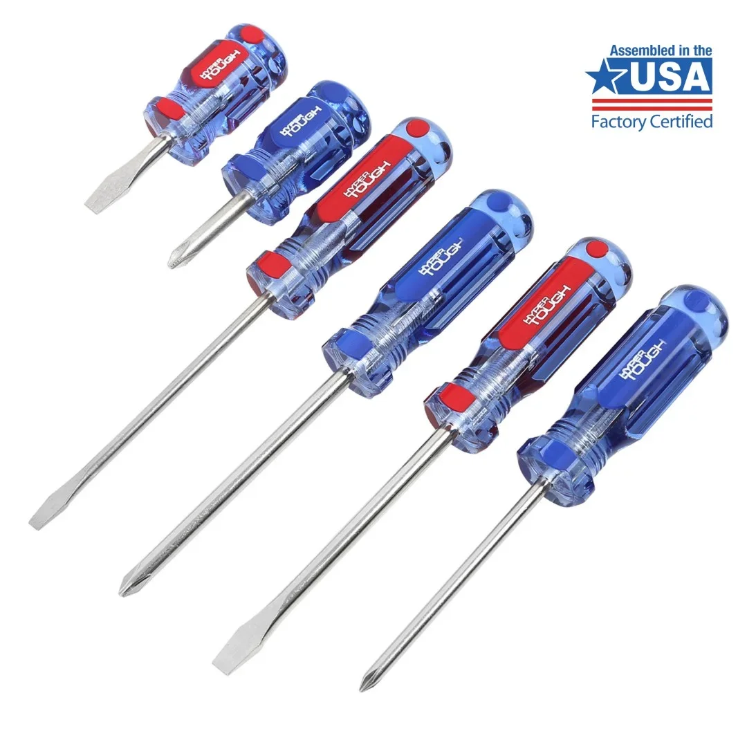 Hyper Tough 6-Piece Phillip and Slotted Screwdriver Set with Acetate Handle, 935G6C 8901