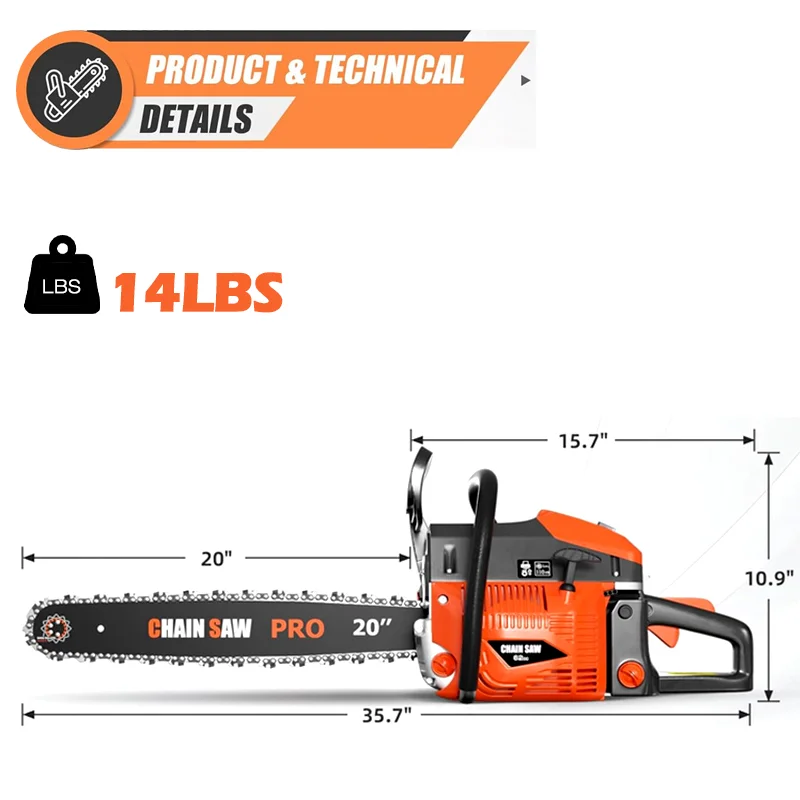 EAYSG 62cc Gas Chainsaw with 20in Bar, 3.5HP Heavy Duty Cordless Chainsaw 2 Cycle Powerful Chainsaws for Tree Felling, Limb Trimming & Firewood 8147