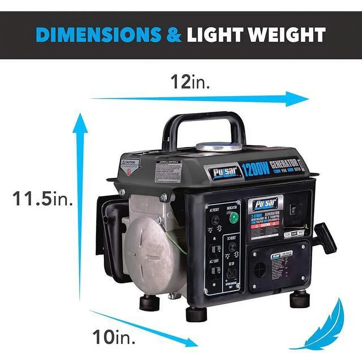 Pulsar G1200SG Portable Gas-Powered Generator with Carrying Handle, 1200W, Black/Gray 8050