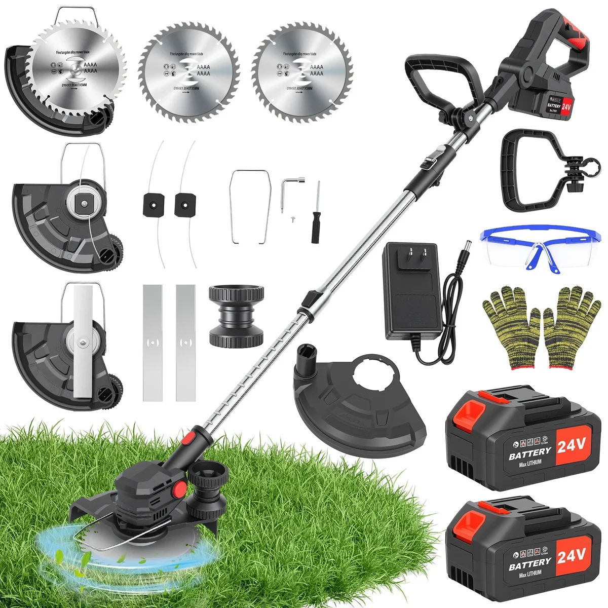 CATGOOD Electric Cordless Weed Eater, 4.0Ah Cordless Weed Wacker String Trimmer, 24V Grass Trimmer with 2 Battery, Charger Included 4777