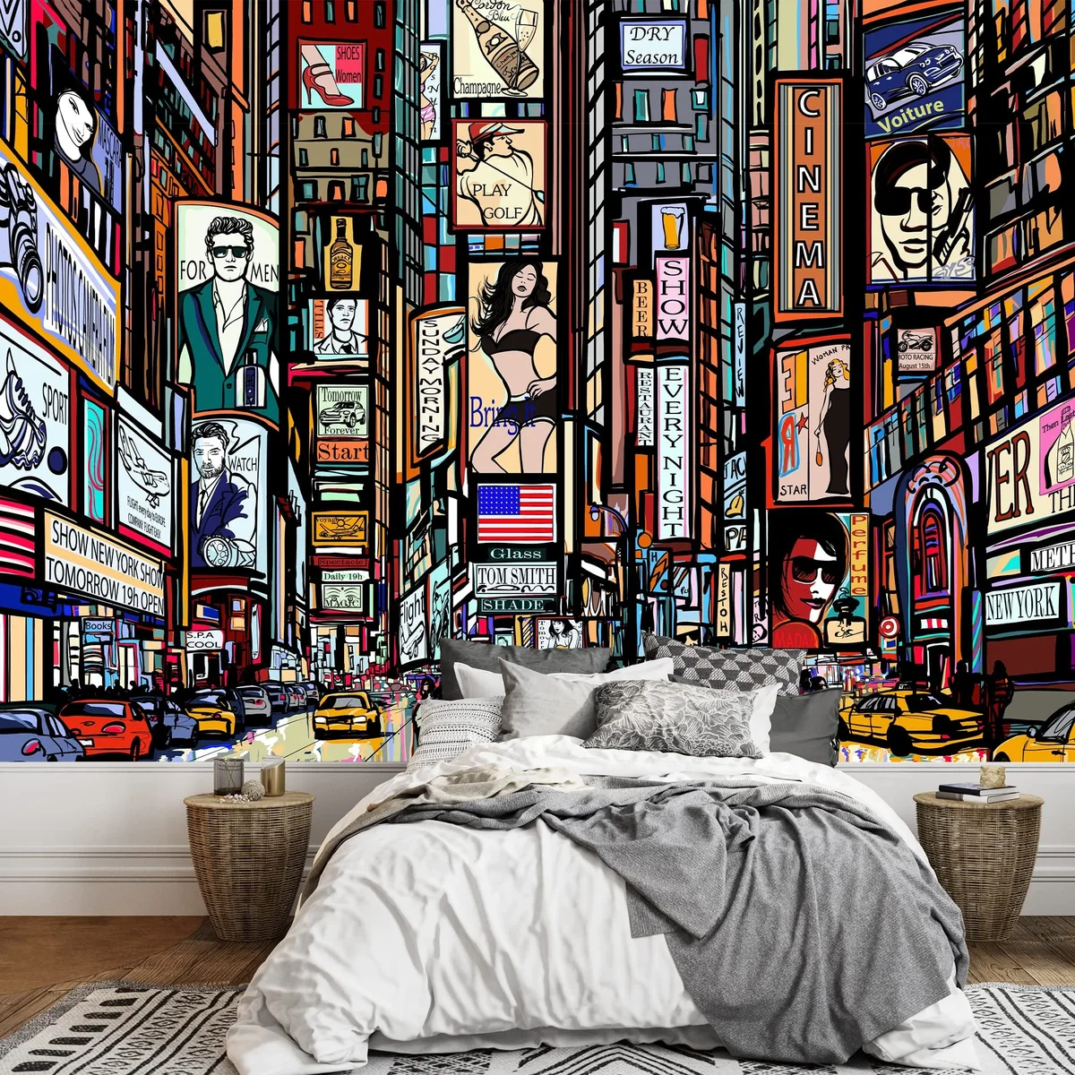 wall26 - Illustration of a Street in New York City - Removable Wall Mural | Self-Adhesive Large Wallpaper - 100x144 inches 6178