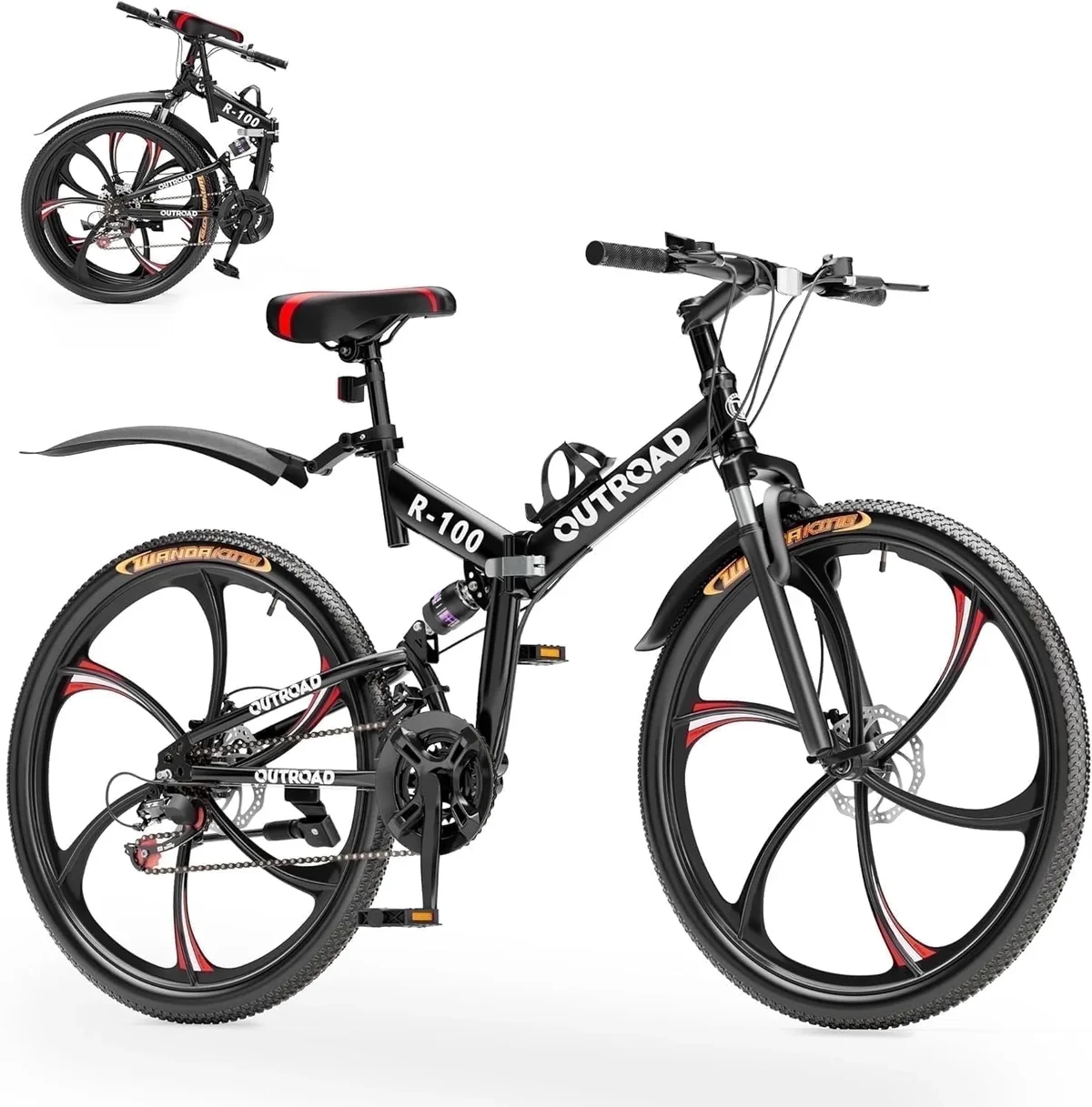 Marknig 26 inch Folding Mountain Bike, 21 Speed Full Suspension High-Carbon Steel MTB Foldable Bicycle, Dual Disc Brake Non-Slip Folding Bikes fo 2176