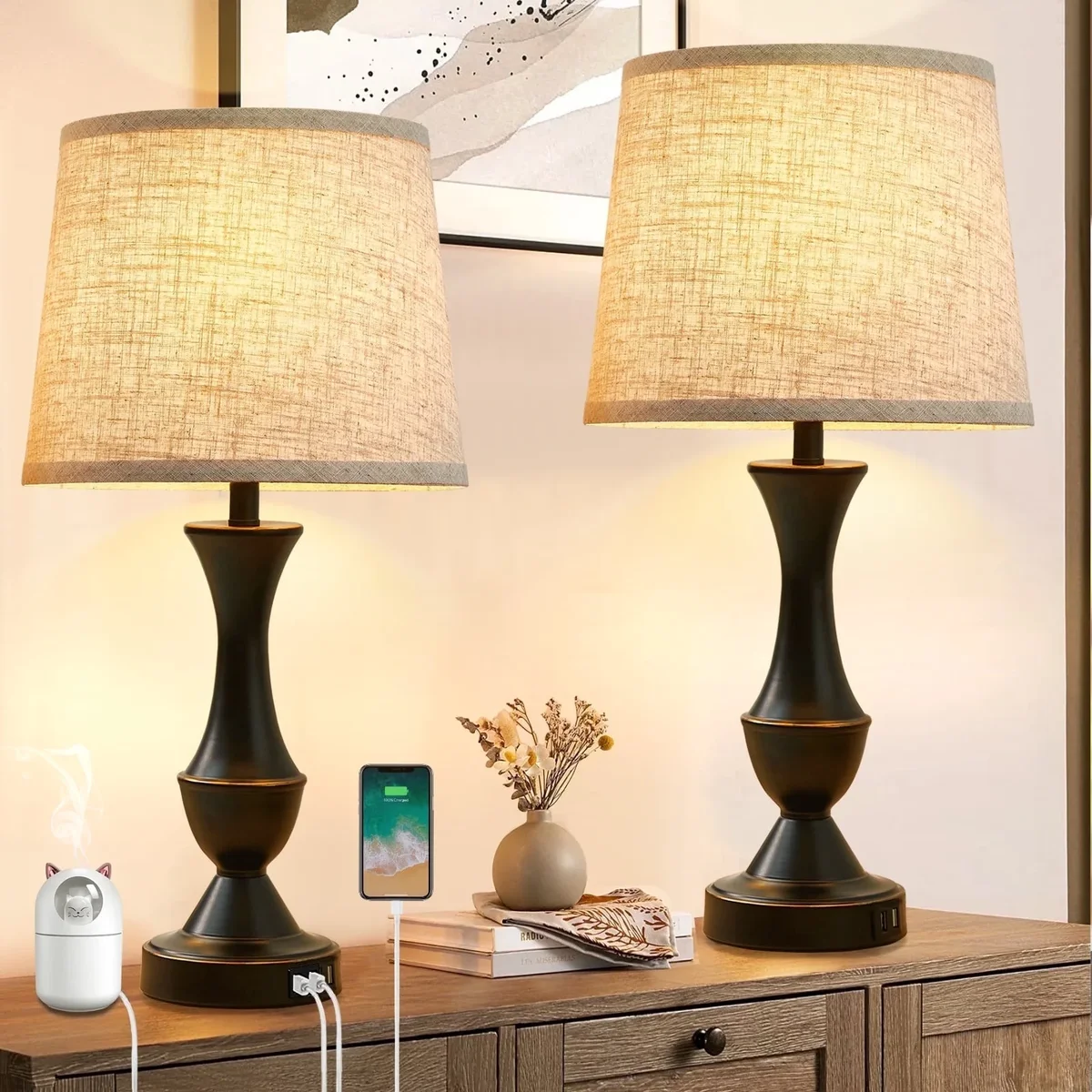 NATYSWAN Touch Lamps for Bedrooms Set of 2, Bedside Lamp with Dual USB Charging Ports, 3 Way Dimmable Nightstand Lamps for Bedroom, Living Room ( 6982