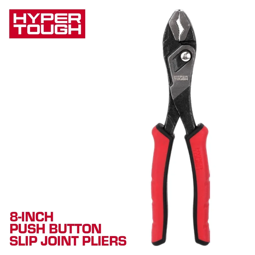 Hyper Tough 8-inch Push-button Slip-joint Pliers with Dual Material Comfort Grips 8388