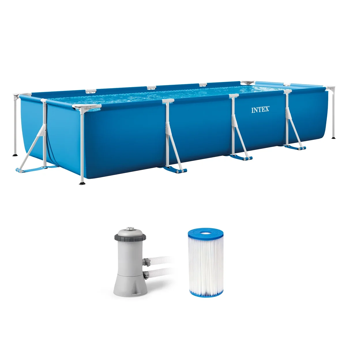 INTEX Rectangular Frame 14ft x 33in Above Ground Swimming Pool w/ Pump 5106